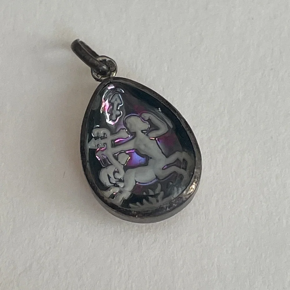 Sagittarius Zodiac Sterling Intaglio Glass Pendant‎ Vtg Centaur Archer Charm